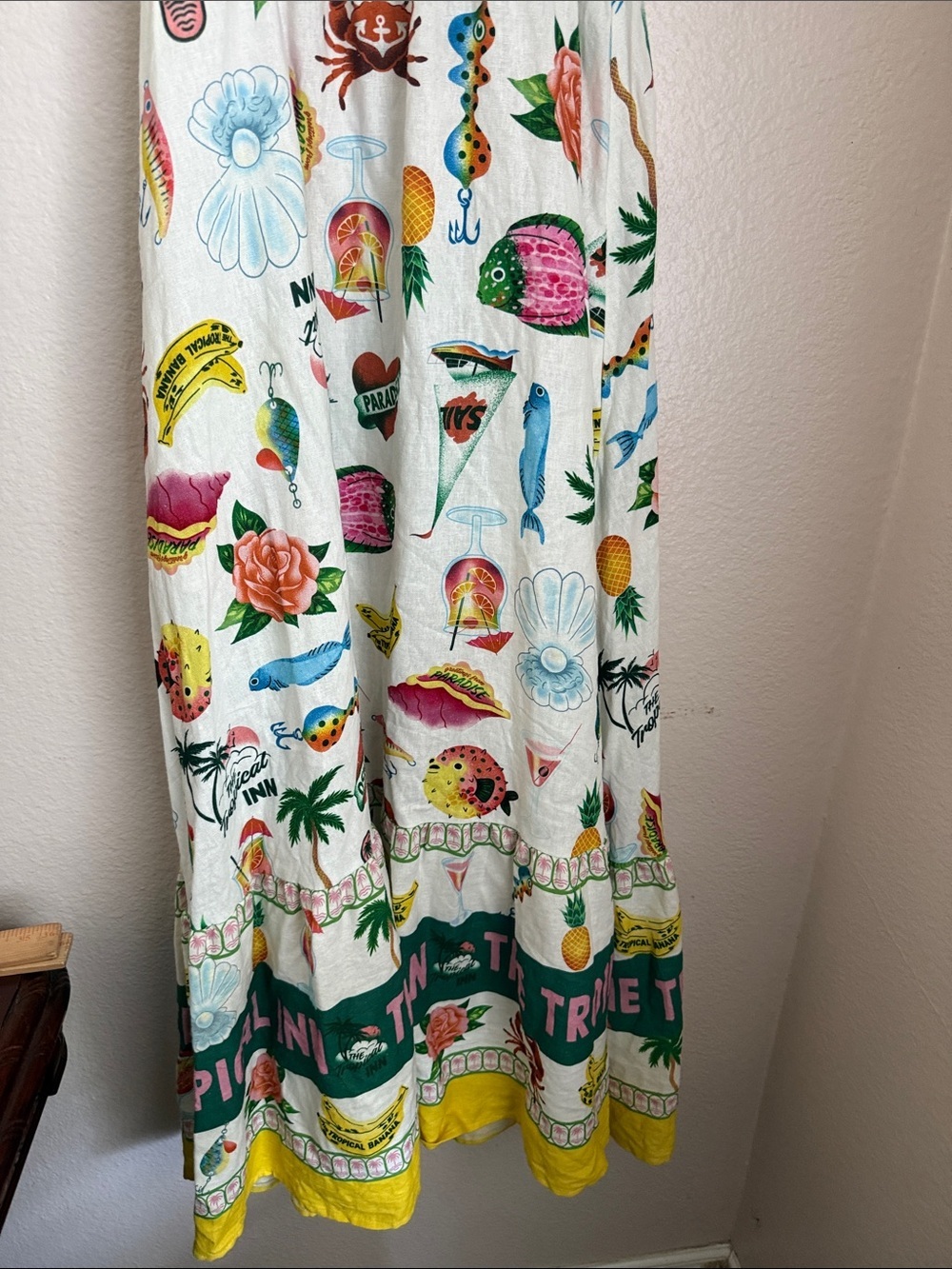 Anthropologie linen white Maxi Sundress Multi-Color Tropical Print pockets XS - Picture 5 of 13
